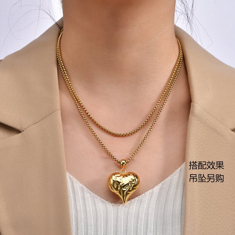 Cross-border round stainless steel square pearl necklace, non-fading titanium steel jewelry accessory, men's and women's personalized chain diy matching chain details Picture