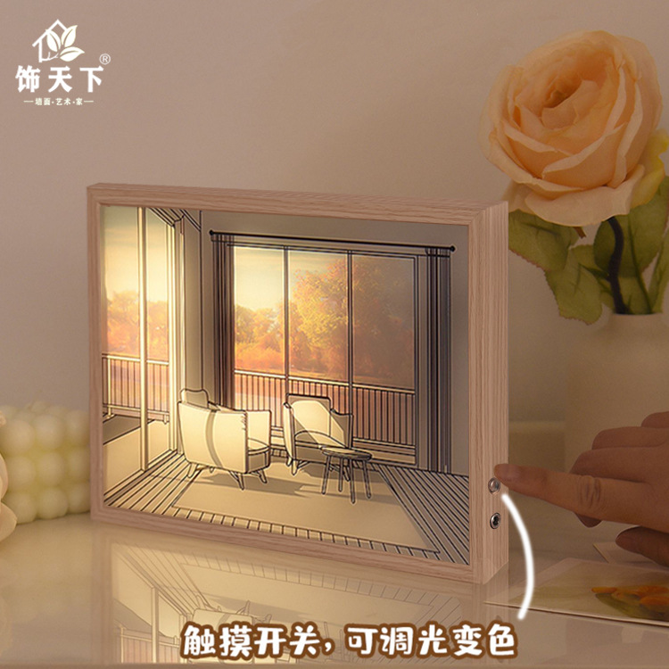 diy light painting outer frame, photo frame, wooden decorative items, hollow detachable picture frame, creative three-dimensional frame, factory stock wholesale Application Scenario
