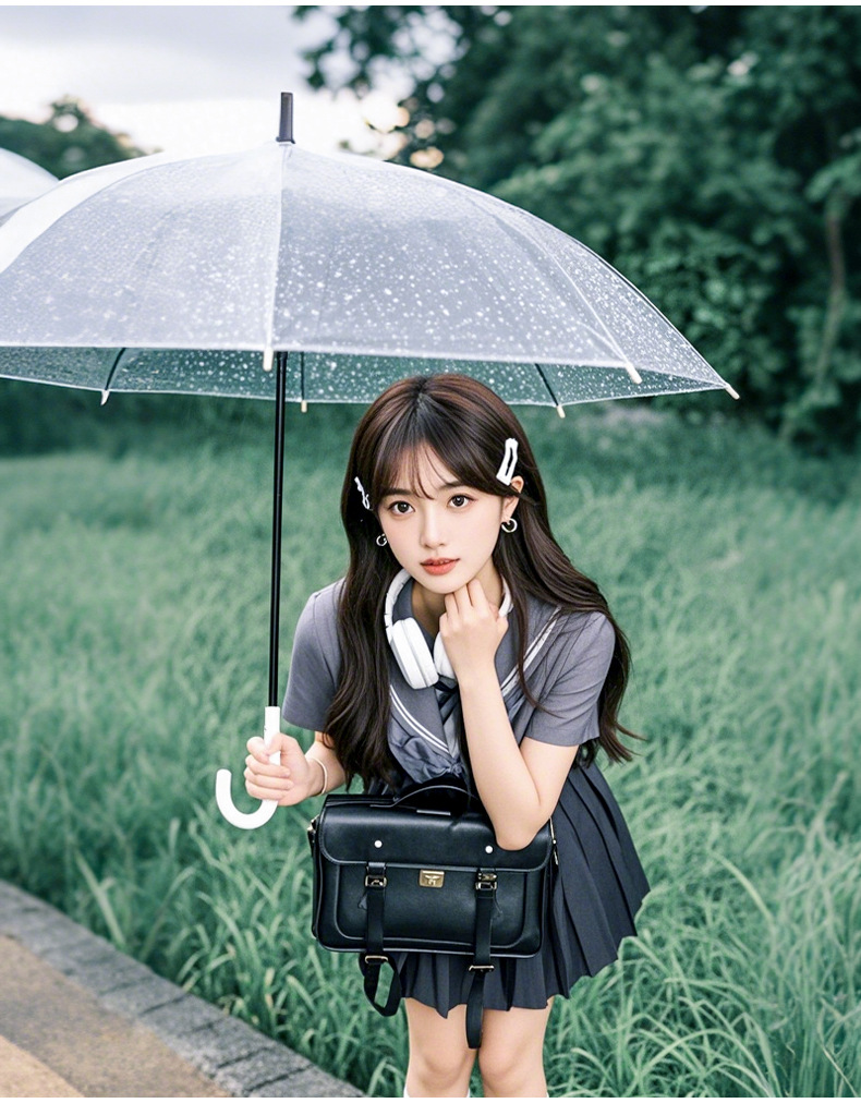 16骨透明雨伞长柄大号双人女白色网红雨伞自动结实加大折叠纯色伞详情8