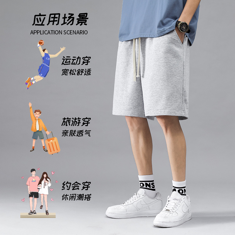 Short pants, men's summer trend, loose solid color men's casual pants, sportswear pants, cappels, large size, thin style, ins Hong Kong style details Picture
