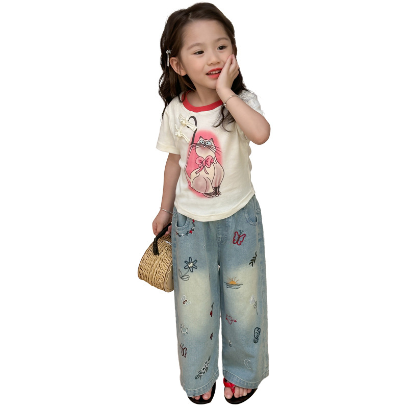 Children's short-sleeved T-shirt, new summer base shirt for girls, stylish top for kids, cute cartoon children's clothing in summer Item Picture