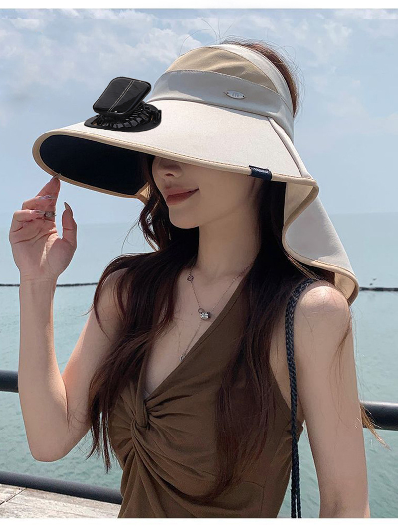 夏季户外女遮阳帽带太阳能风扇超大檐女士披肩帽防紫外线采茶登山详情11