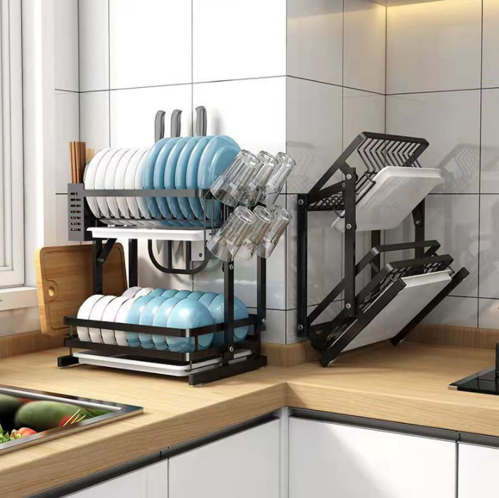 Double-layer bowl rack for kitchen storage