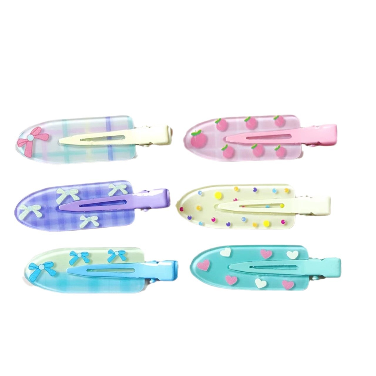 The new juice series of seamless hair clips features a fresh and cute candy-colored edge clip, a sweet fringe clip, and cosmetic color hair clips Item Picture