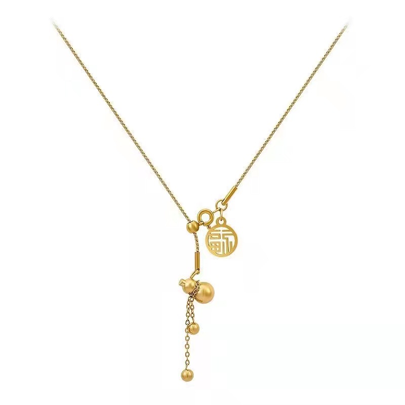 Titanium Steel Does Not Fade Chinese Style Zhaocai Gourd Necklace Ins Light Luxury High Sense Original Design Joy Luck Clavicle Chain Item Picture