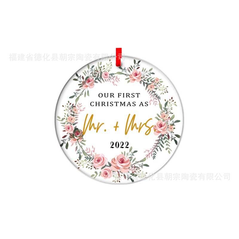 Cross-Border Amazon New Christmas Pendant Circular Single And Double Sided Printed Christmas Ball Ceramic Pendant Decoration Item Picture