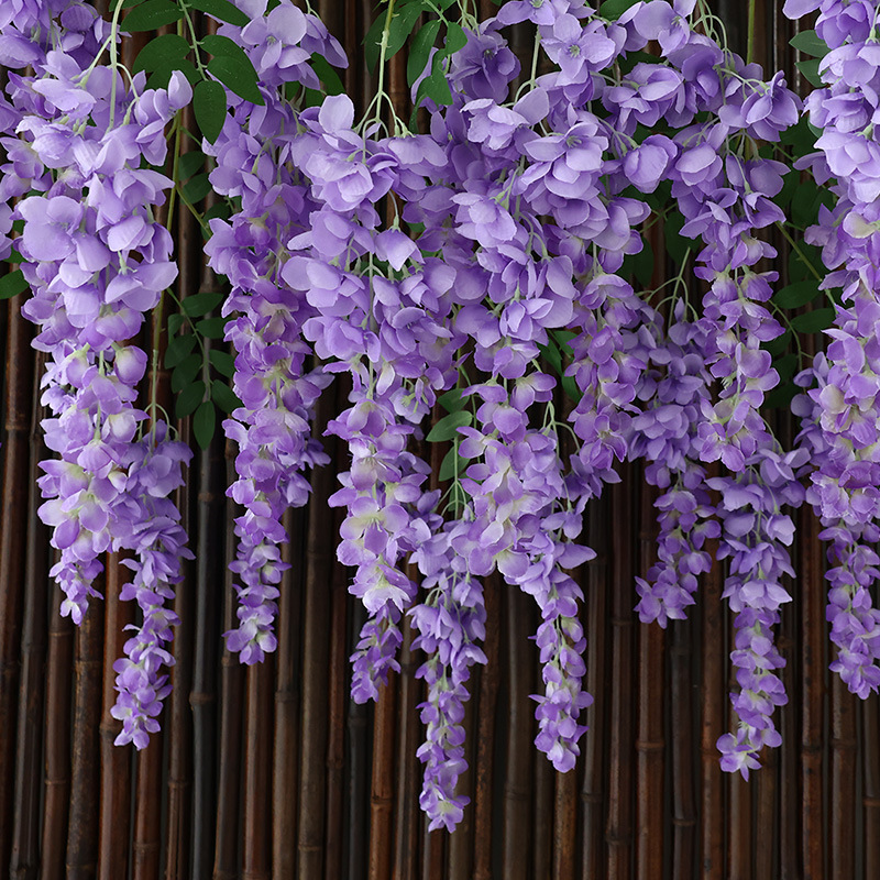 Simulated Albizia, giant wisteria, long branches, plastic artificial flowers, silk flowers, indoor living room hanging flower vines for photo decoration details Picture
