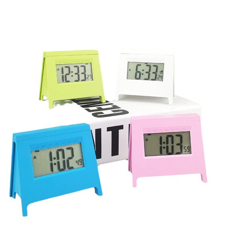 ins Mini LCD student alarm clock, new electronic clock, smart desktop, multi-functional clock with luminous temperature and calendar Item Picture