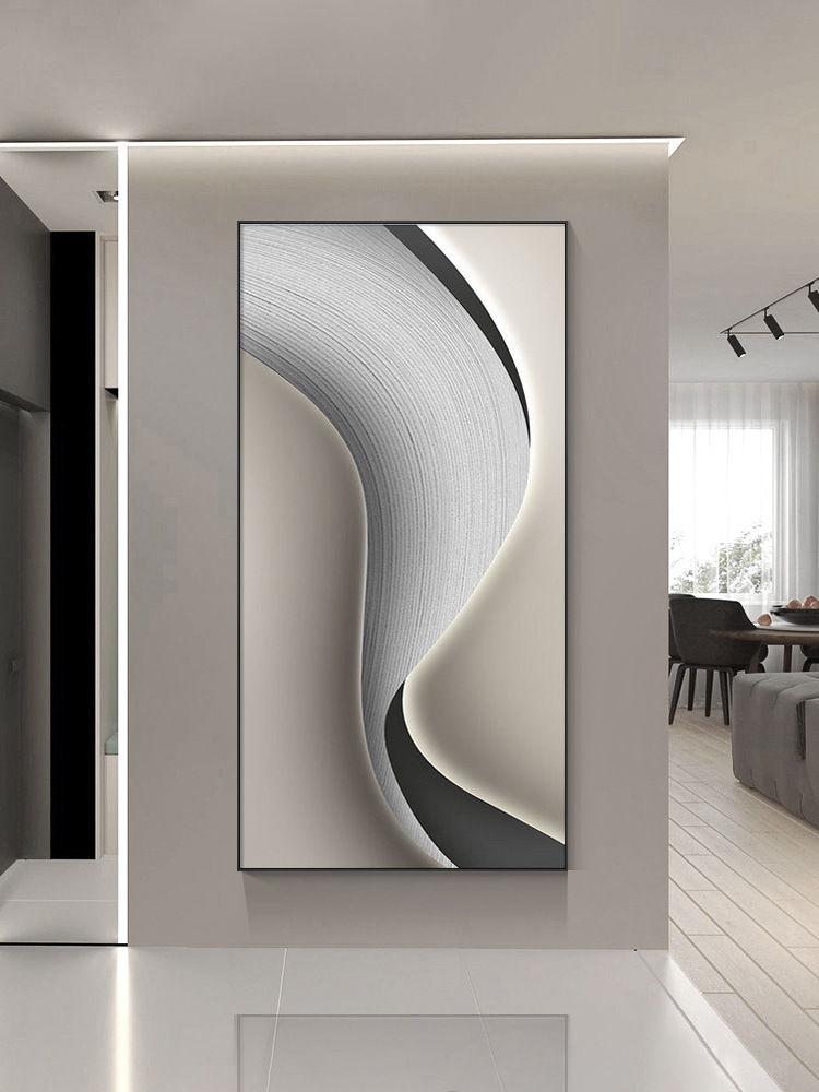 现代轻奢玄关装饰画抽象线条客厅背景墙壁画线条肌理走廊过道壁画