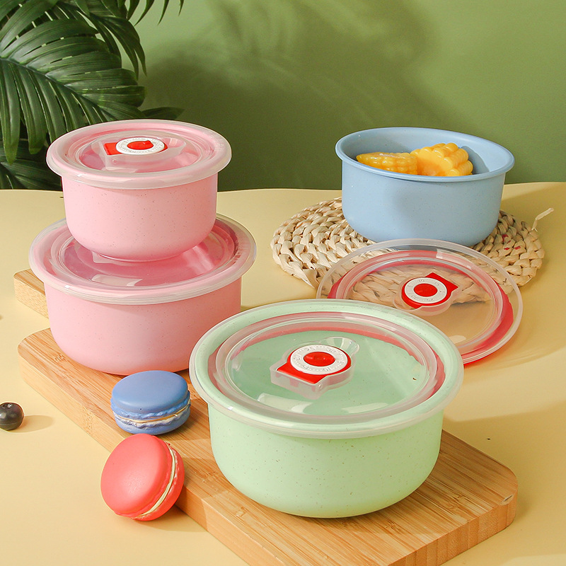 Home Fresh-Keeping Bowl Large Capacity Salad Bowl Soup Bowl Student Bento Box With Lid Sealed Fresh-Keeping Bowl Three-Piece Set details Picture