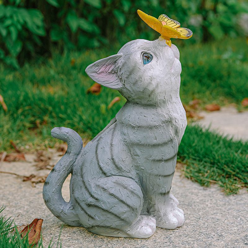 Model 104229: Courtyard decoration, layout and landscaping, kitten ambient light, floor-standing decorative item, villa balcony, garden, lawn, animal decoration Application Scenario