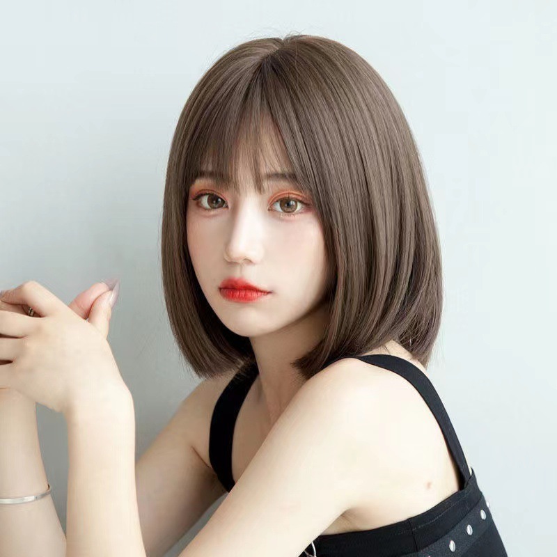 Net celebrity new wig bobo head short straight hair fashion buckle Korean girl wig head cover spot a replacement full figure