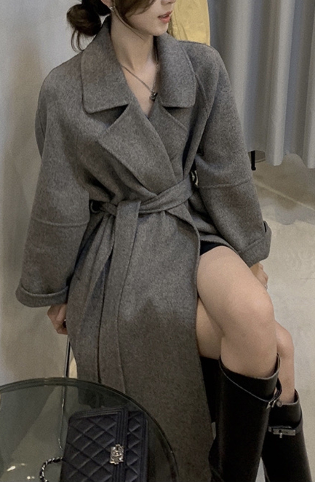 ANNA Sicilian lazy coat, double-sided long woolen coat, women's mid-length autumn and winter wool coat, new Korean version Specification image