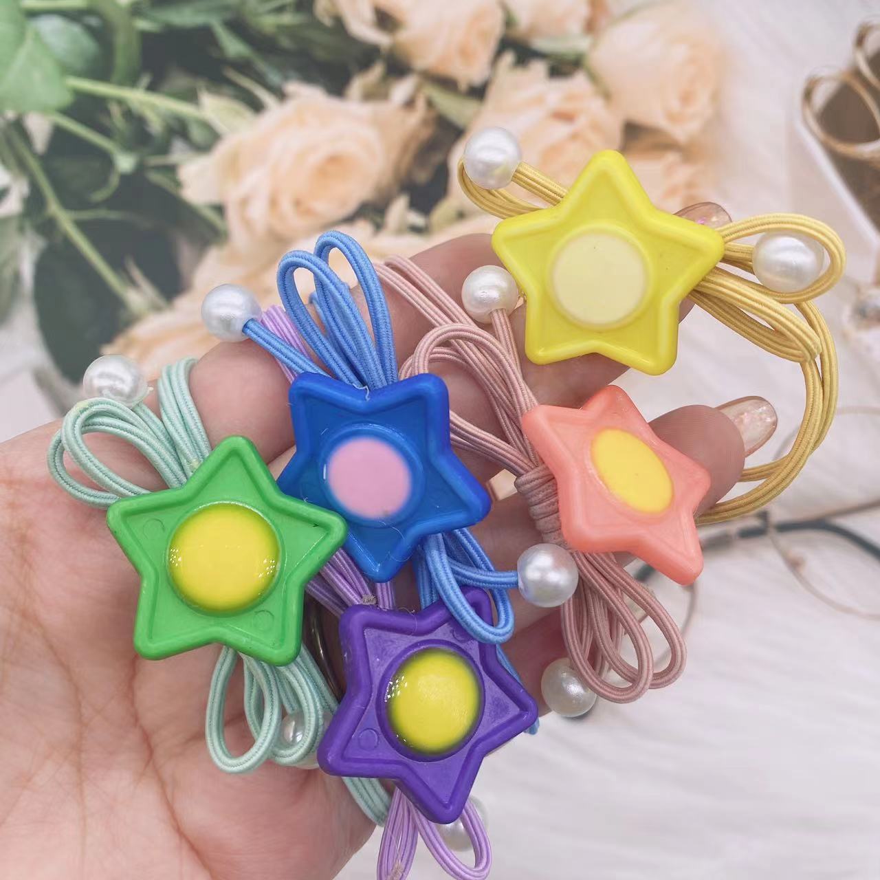 No. 93 hair tie/Oil drip five-star 100/ Star bag Children's leather band hair tie Headwear, girls' hair tie, little girls, big kids, ponytail hair band, princess, cute