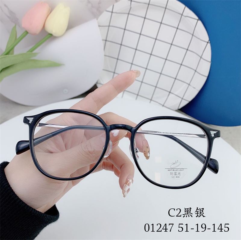 新款TR90眼镜复古pc防蓝光女网红时尚素颜平光镜金属眼镜框蝴蝶型