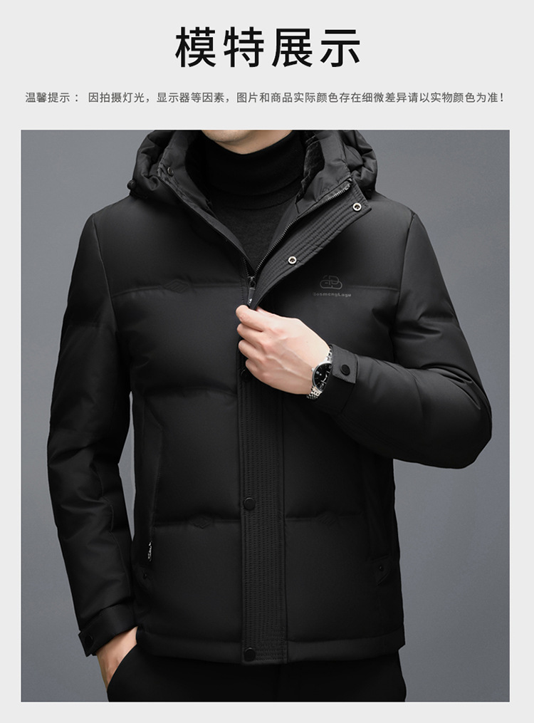 The new hooded down jacket for men in winter is warm and thick. The white duck down casual business jacket for middle-aged dads is trendy pic 11