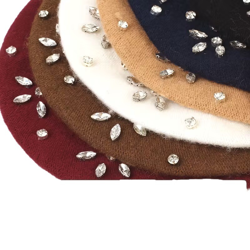 帽子/防晒帽/秋冬女兔毛帽/贝雷帽/100%羊毛贝雷帽白底实物图