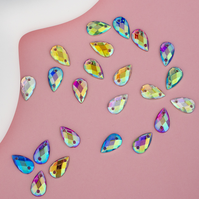 6*10 flat-bottomed water drop turtle surface AB color hand-sewn double-hole diamond clothing, wedding dress, shoes hand-sewn accessories DIY accessory matching Application Scenario