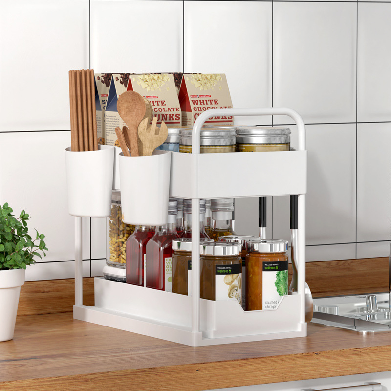 Amazon Pull-Out Double Sink Storage Rack Kitchen Bathroom Countertop Tissue Rack Spice Storage Rack Application Scenario