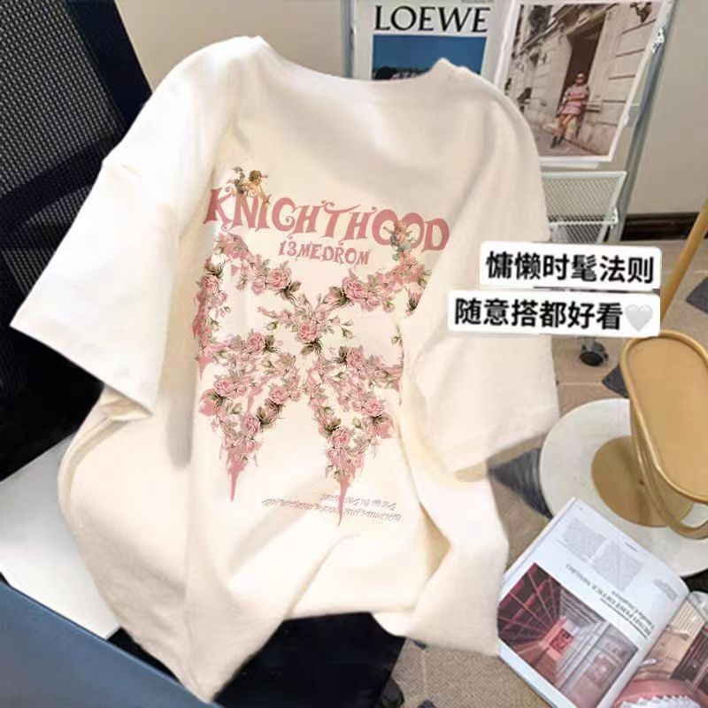 American streetwear brand Butterfly sweet and cool short-sleeved T-shirt for women's summer, ins trendy loose, European and American high street half-sleeved Hong Kong-style couple's top