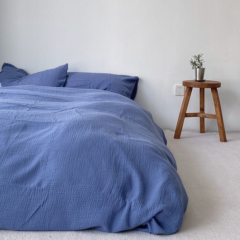 Air New Plain Bed 4-Piece Washable Cotton Solid Color Bed Sheet 3-Piece Bedding 4 details Picture