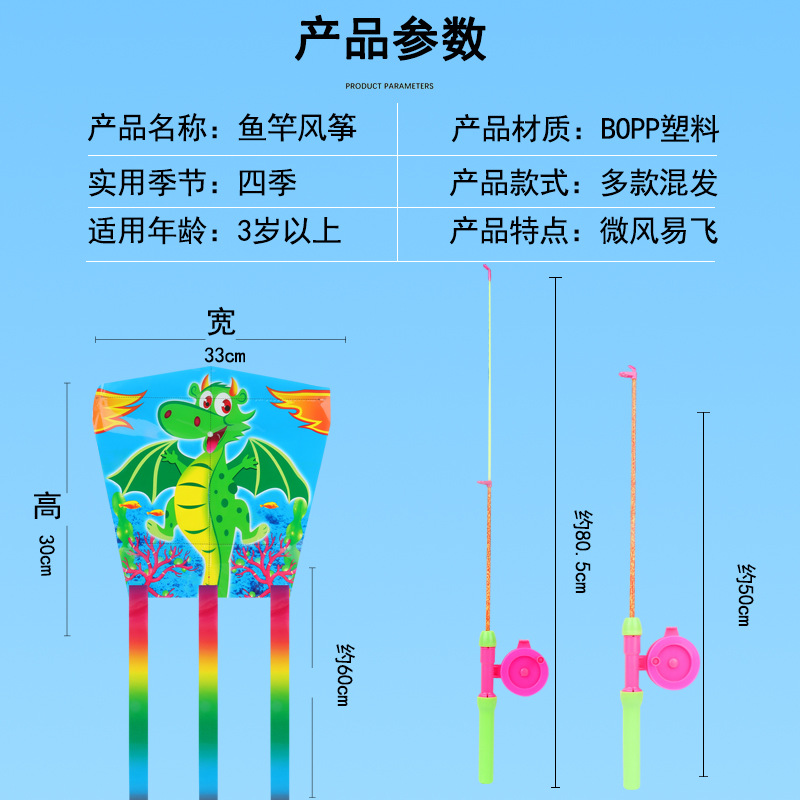 风筝/风筝儿童户外/风筝儿童卡通/动态风筝/鱼竿小风筝细节图