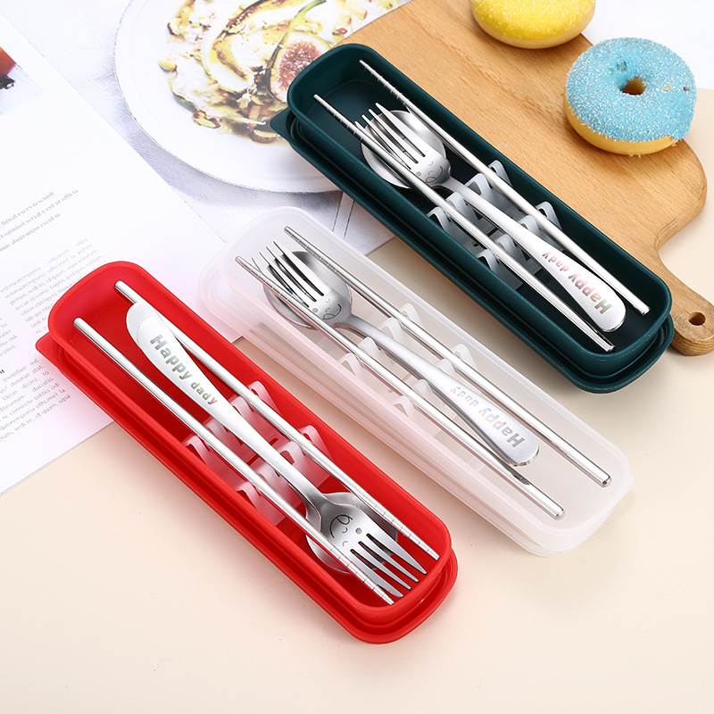 Creative Stainless Steel Portable Tableware Set Spoon Fork Chopsticks Three-Piece Set Spoon Fork Chopsticks Set For Students And Office Workers Application Scenario