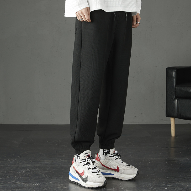 Waffle Plus Fleecy Men's Casual Pants 2022 Autumn Winter Loose Trend Sweatpants Youth Fashion Bunched Feet Sports Sweatpants Application Scenario