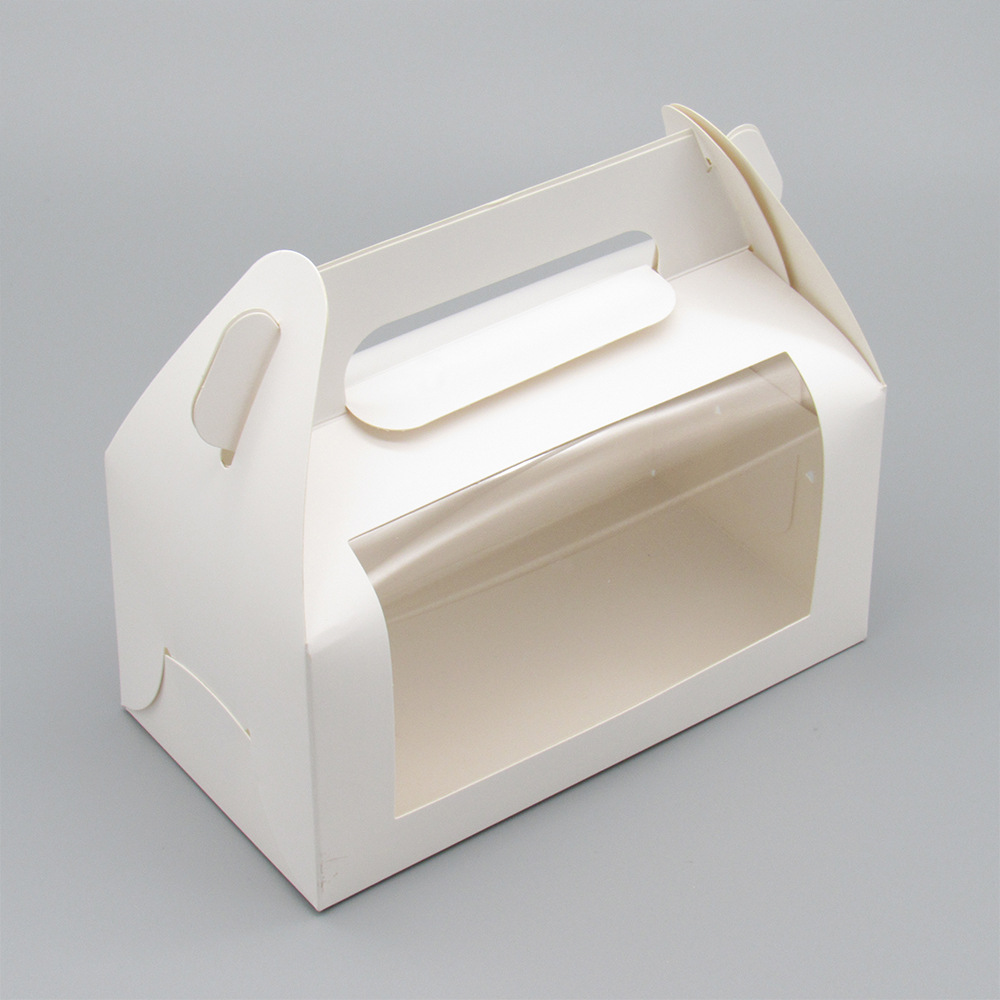 手提毛巾蛋糕卷包装盒透明开窗盒 白卡PVC面包烘焙食品甜品打包盒详情图2