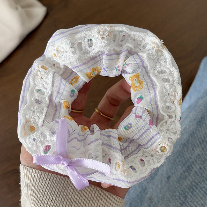 新款芭蕾风大肠发圈高级感蕾丝边头绳甜美少女皮筋蝴蝶结发饰批发详情12