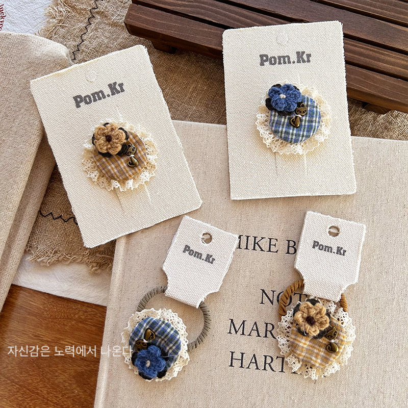 New Korean-style cute checkered lace flower hair clips, sweet and versatile for children, bangs clips, broken hair clips, girls' hair accessories