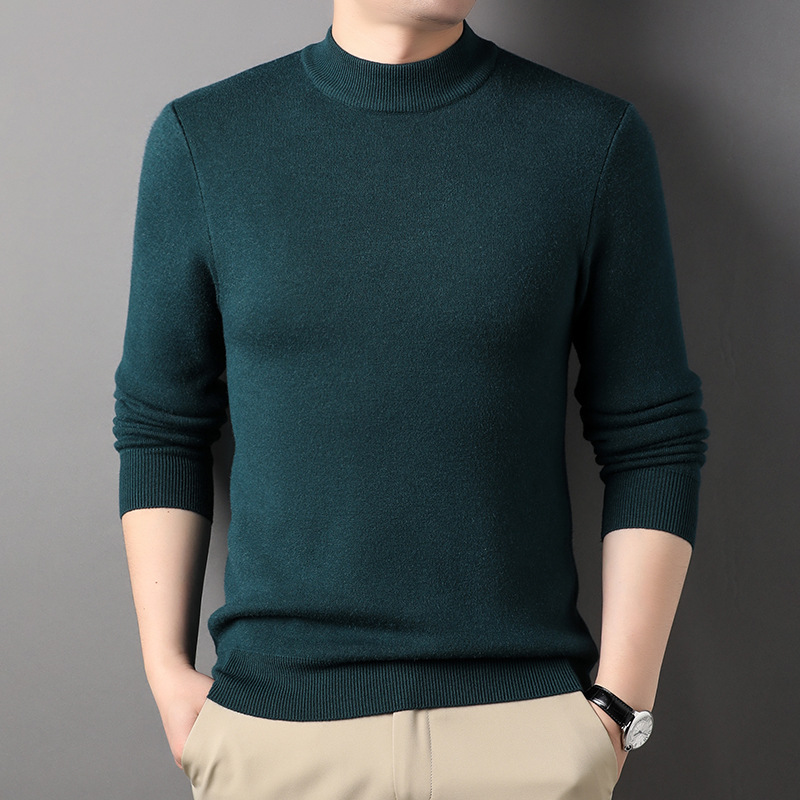 "2024 New Men's autumn and winter semi-high-neck sweater solid color long-sleeved knitted sweater, fine men's clothing factory one-piece consignment. Specification image