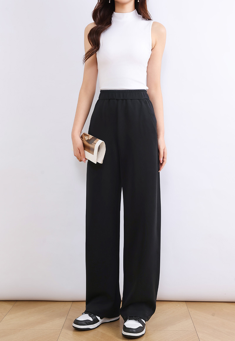 Modal Air Layer straight-leg pants for women in the autumn of 2025, four-sided elastic, smooth, waist-wide, wide-leg, slightly curved banana pants pic 43
