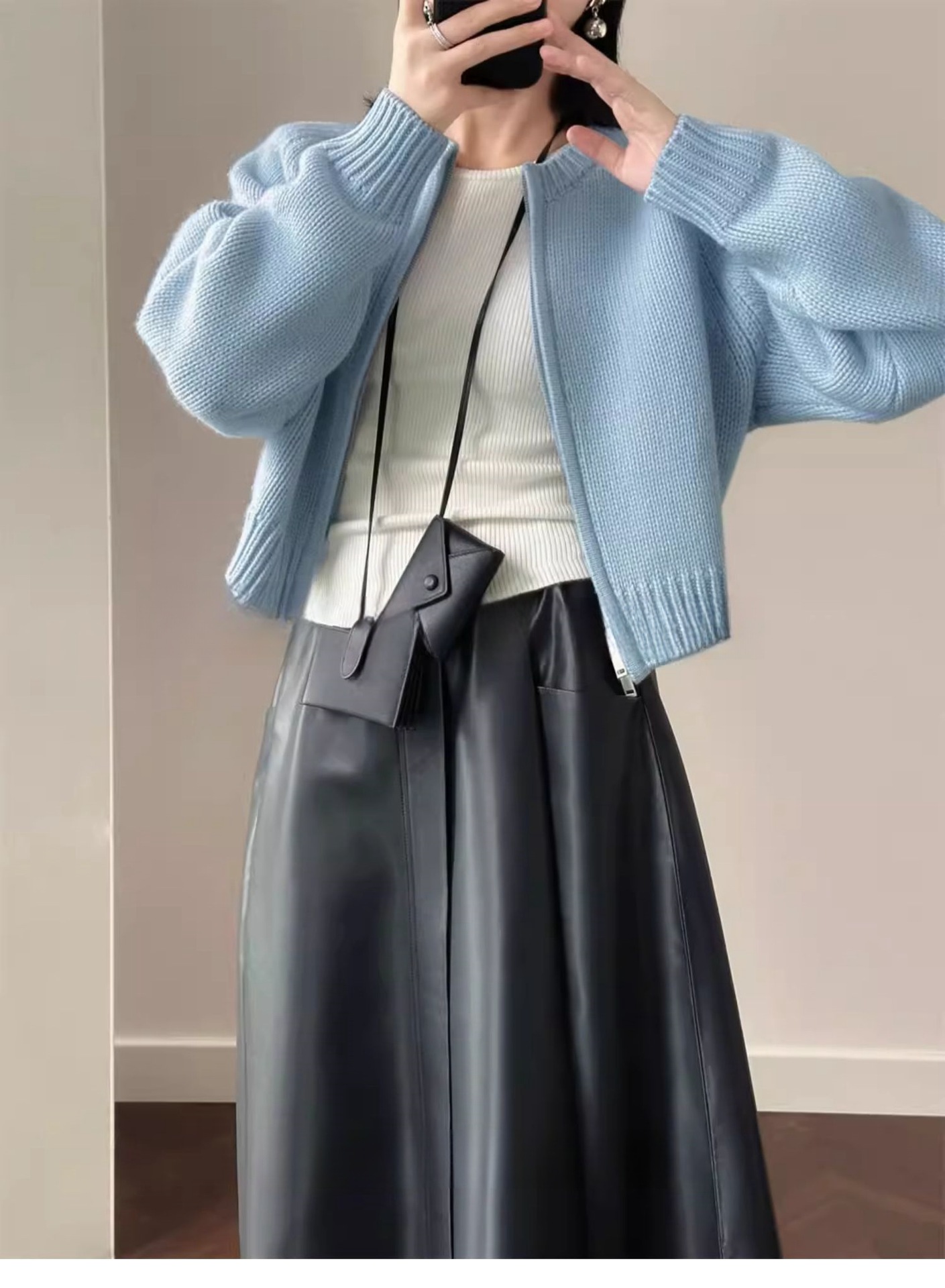 重磅加厚100纯羊毛开衫女秋冬圆领减龄毛衣百搭拉链针织打底外套详情12