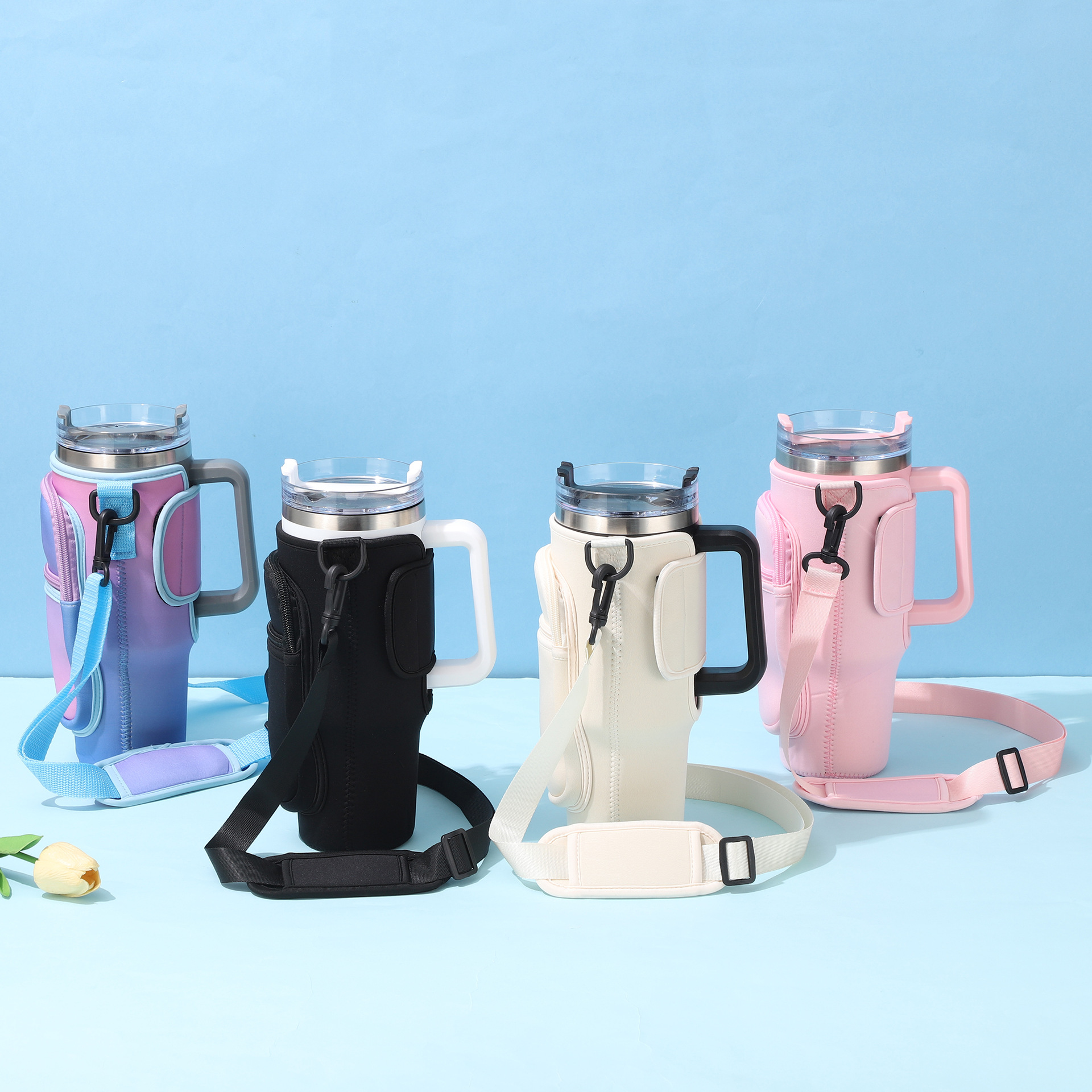 Wholesale 40oz car cup covers, diving fabric, crossbody straps, ice cup covers, and Stanley handle cup covers details Picture
