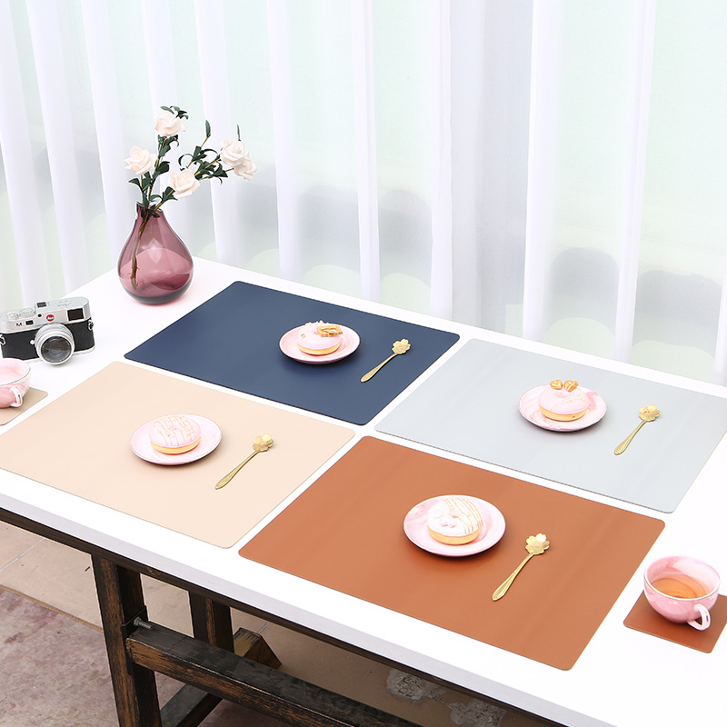Factory direct supply of single-color rectangular anti-slip particle heat insulation pads, modern and simple oil-resistant leather table MATS and bowl MATS