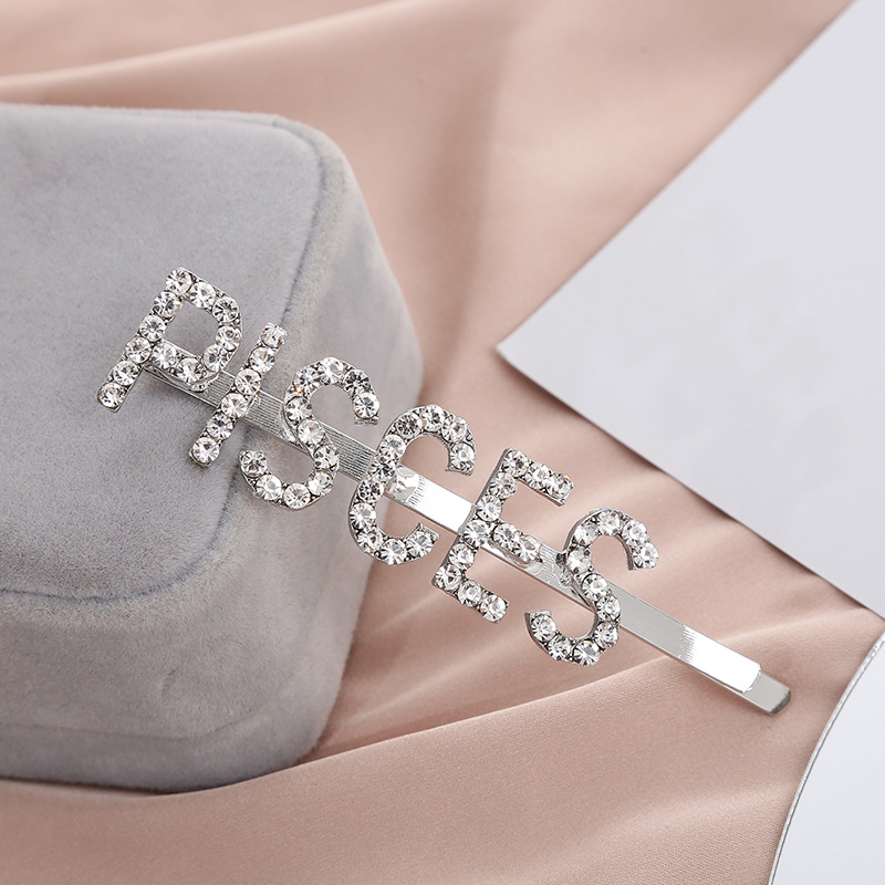 Custom letter hair clips from Europe, America, Japan and South Korea, fashionable hair accessories, simple metal hair clips for girls, water diamond edge clips, factory price wholesale details Picture