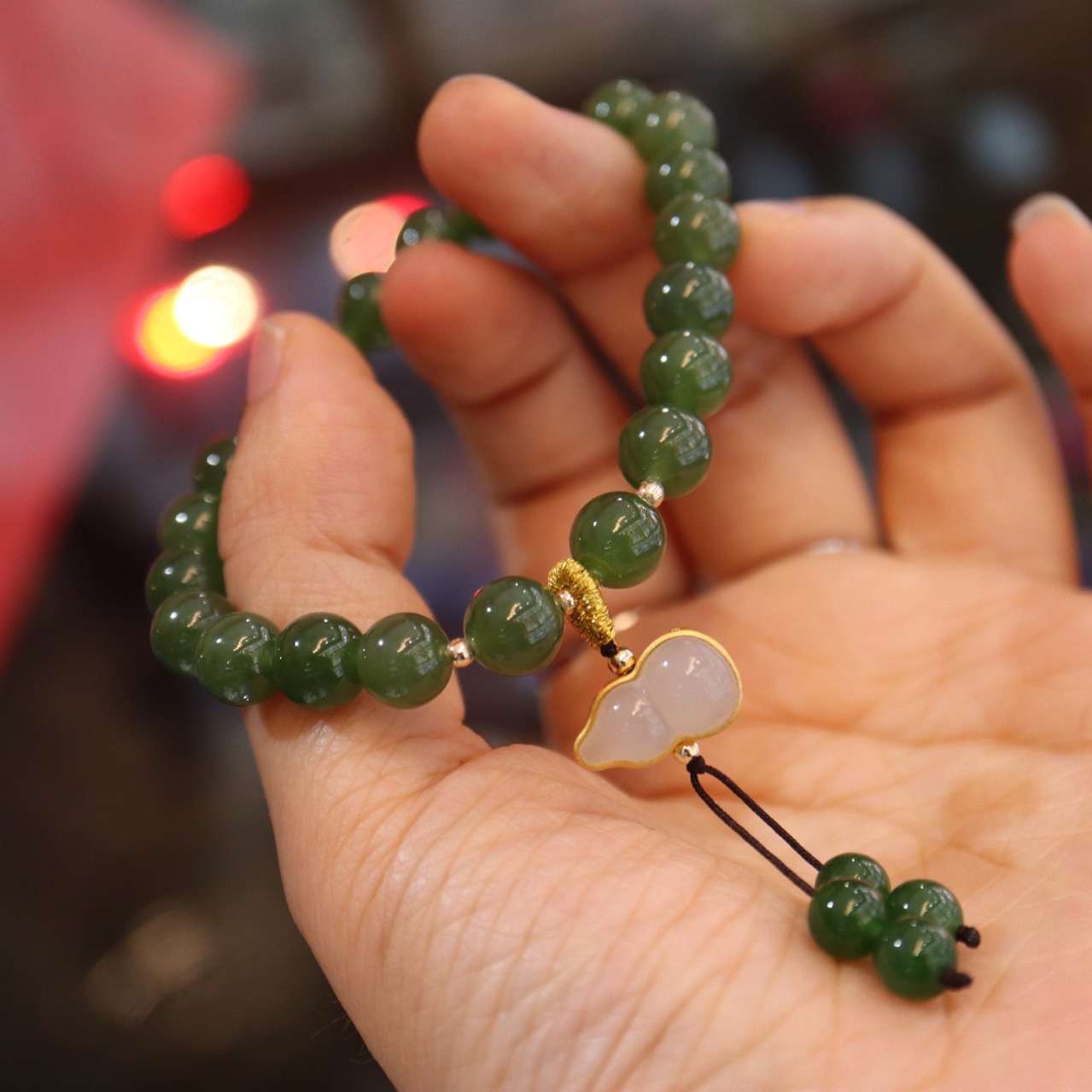 New 8MM jade bracelet, 925 silver gold-plated gourd bracelet, light luxury and niche design, ancient-style bracelet gift Specification image