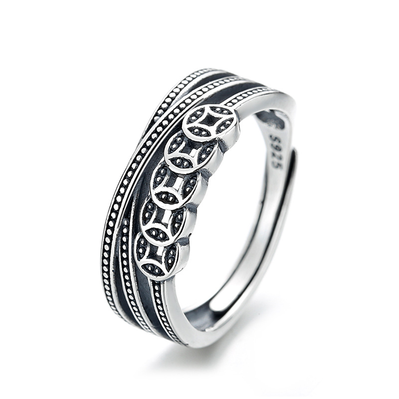 Yunchaoxuan S925 pure silver copper coin ring, retro and aged ethnic style multi-layer wound ring, direct sales from the manufacturer for index fingers Item Picture