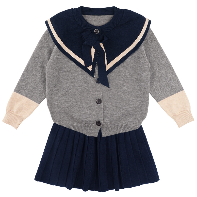 Girls' Spring and Autumn Set 2022 New Style Knitted two-piece Set, college style sweater short skirt, Modal core-spun yarn set skirt Item Picture
