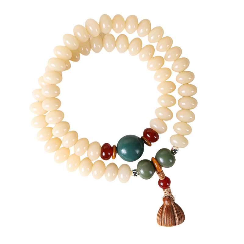 Wholesale of jade material milk white Bodhi beads, exquisitely crafted abacus beads with double-loop design, Bodhi beads and Buddhist prayer beads for cultural play bracelets Item Picture