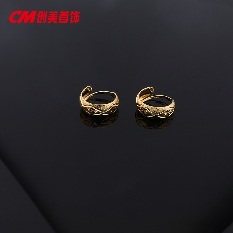 Chuangmei Jewelry 24K gold-plated matte striped elegant earrings, European and American cross-border fashionable retro earrings, high-quality batch Specification image