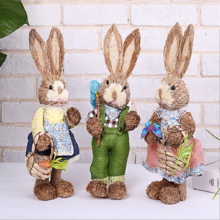 复活节兔子 仿真蒲草兔子摆件 家居装饰商场装饰园艺装饰兔子批发