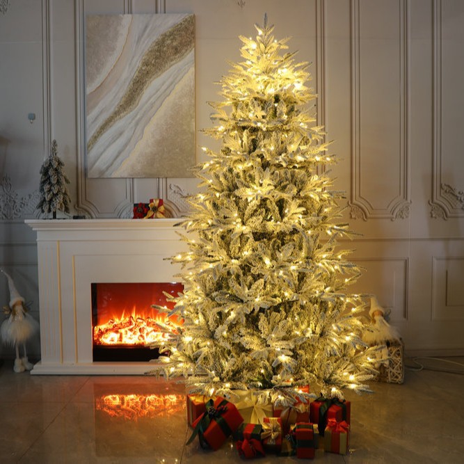 Amazon's new cross-border PE mixed PVC flocking snow scene Christmas snowfall tree is a large luxury floor-standing automatic tree Specification image