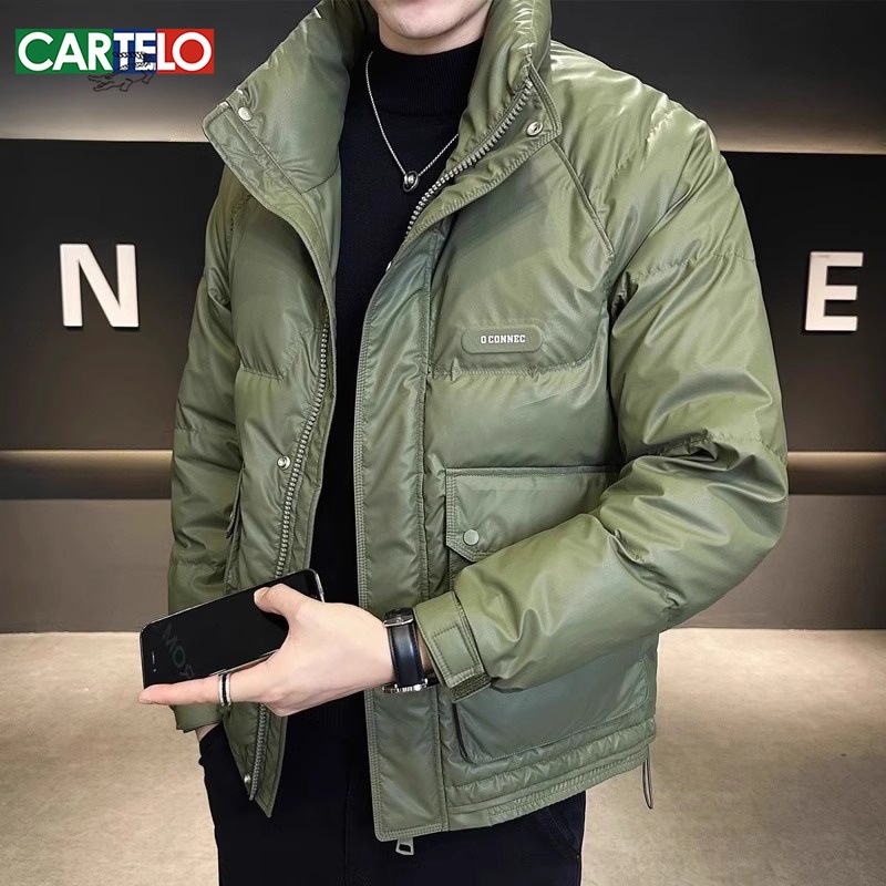 Xingmeng high-end down jacket for men, short stand-up collar pu leather top for winter, warm white duck down jacket for men Specification image