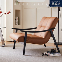 Italian minimalist Nordic solid wood designer single casual sofa chair living room balcony home light luxury leather recliner
