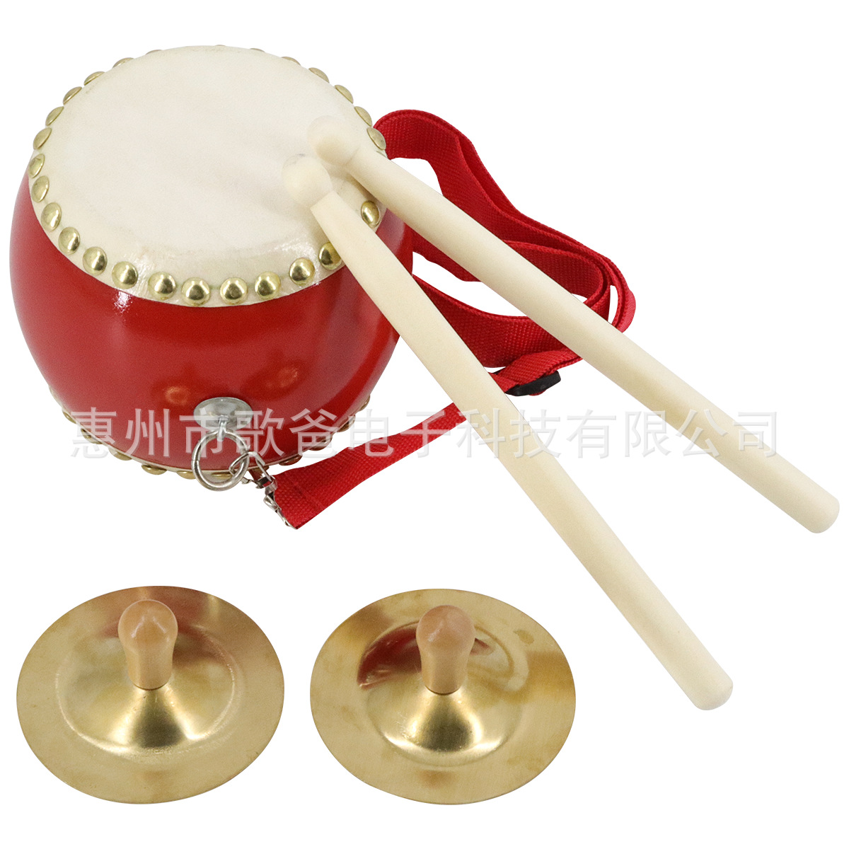 乐器配件  儿童鼓和铜色喇叭响铃套装图