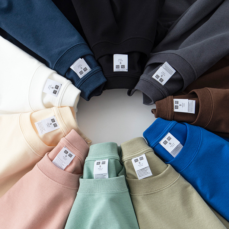 230G short-sleeved T-shirt for men, pure cotton round neck, high-quality solid color loose, heavy combed cotton base layer, trendy brand summer details Picture