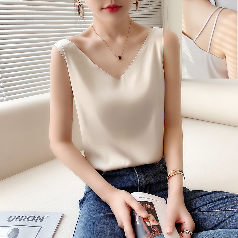 Summer bm ice silk innerwear vest, sleeveless plus-size outerwear top, French silk mulberry silk, lady's halter top, hot girl