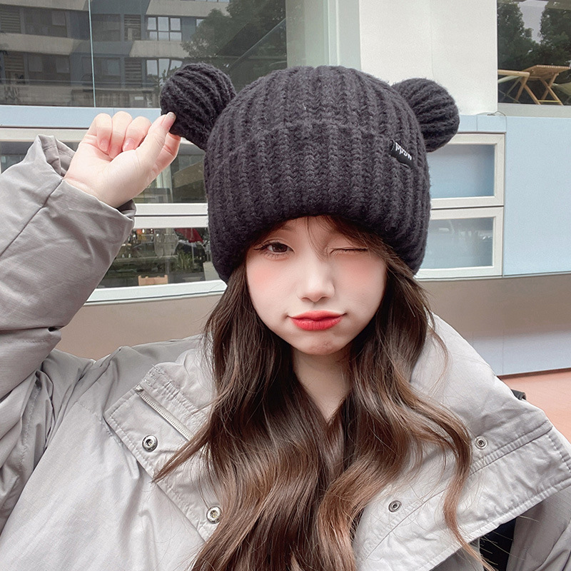 New Cute Bear Ear Woolen Hat Children Korean Version Of Face Small Knitted Hat Japanese Warm Earmuff Hat details Picture